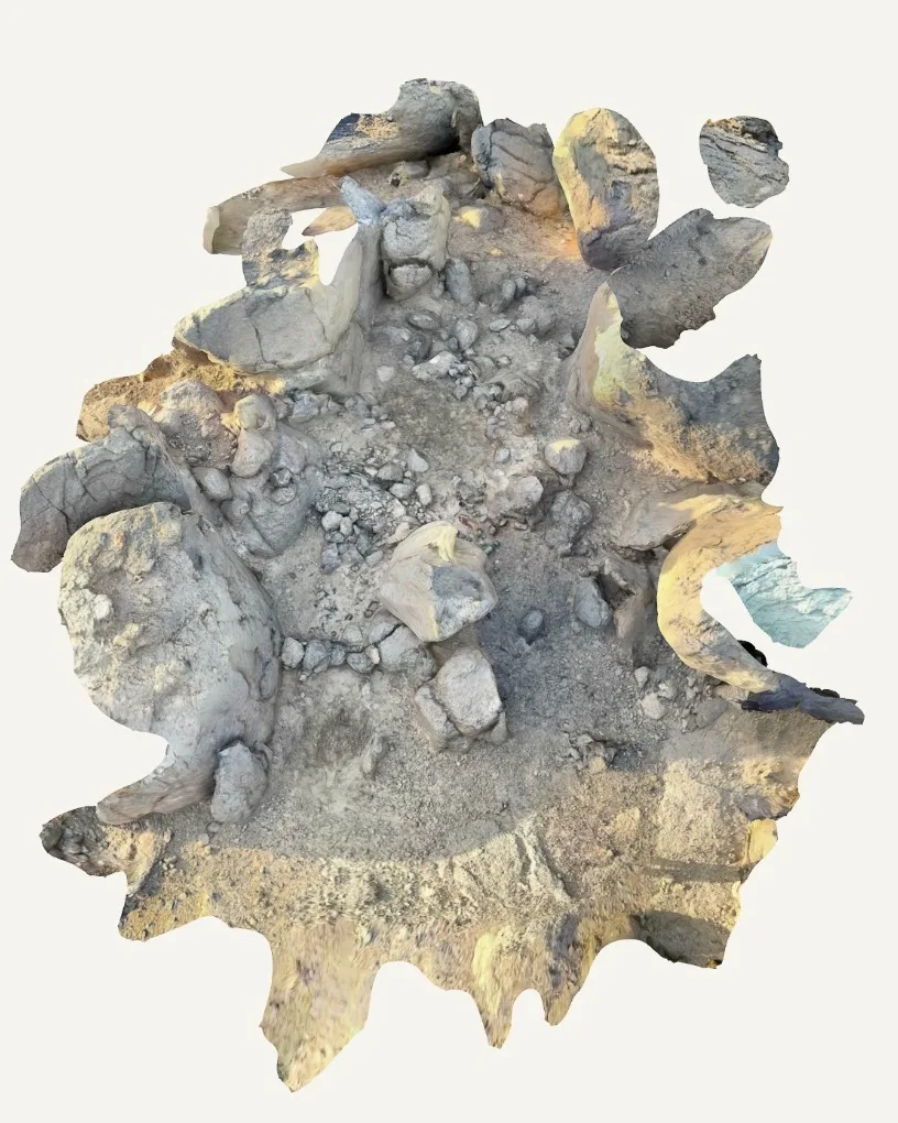 Top-down scan of the rocky site on Bigeh where the studio will be built